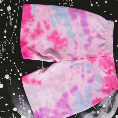 Rose Red, Purple, Aqua & Grey Crumple Tie Dye Shorts