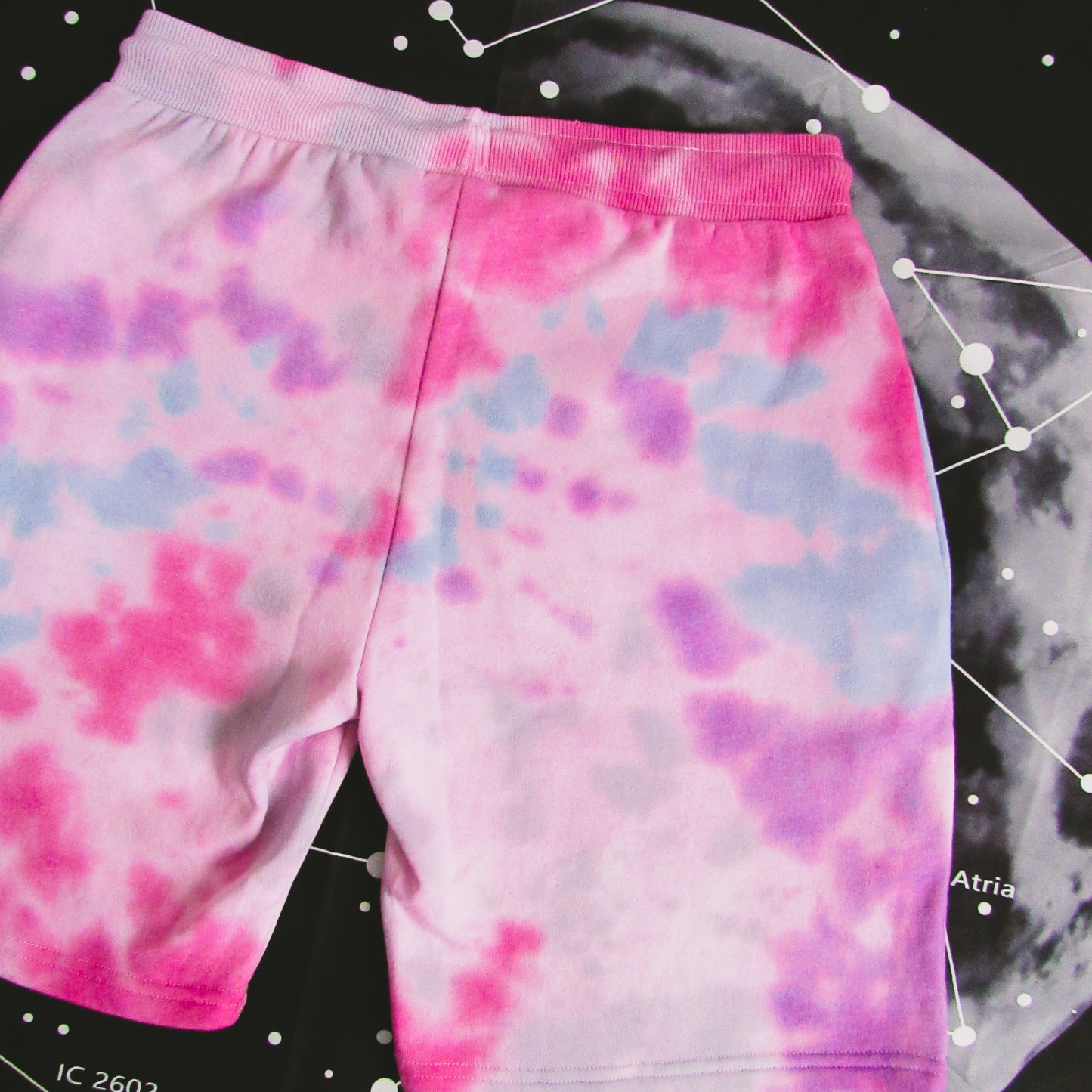 Rose Red, Purple, Aqua & Grey Crumple Tie Dye Shorts