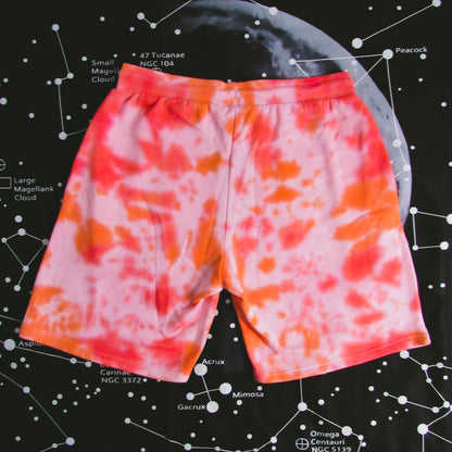 Red & Orange Crumple Tie Dye Shorts