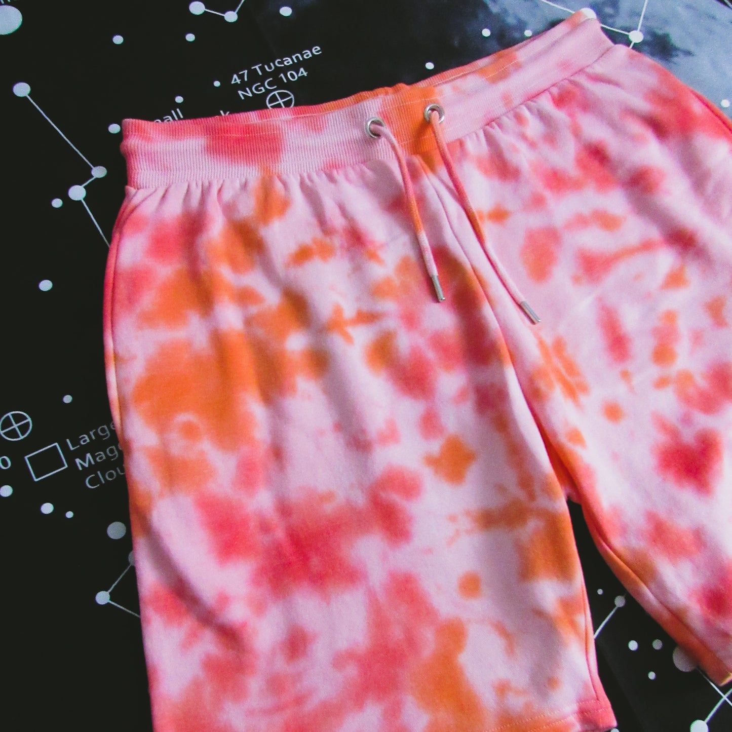 Red & Orange Crumple Tie Dye Shorts