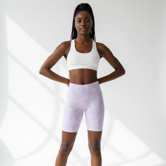 Light Purple Crumple Tie Dye Biker Shorts - Women's Lifestyle