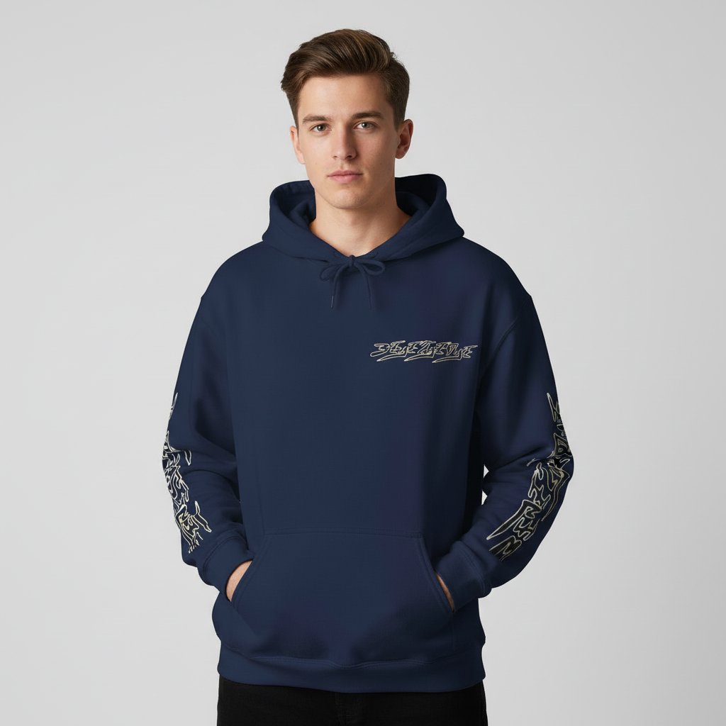 Men's 3ETD Noir "417" Sleeve Print Hoodie - Light Grey Backdrop