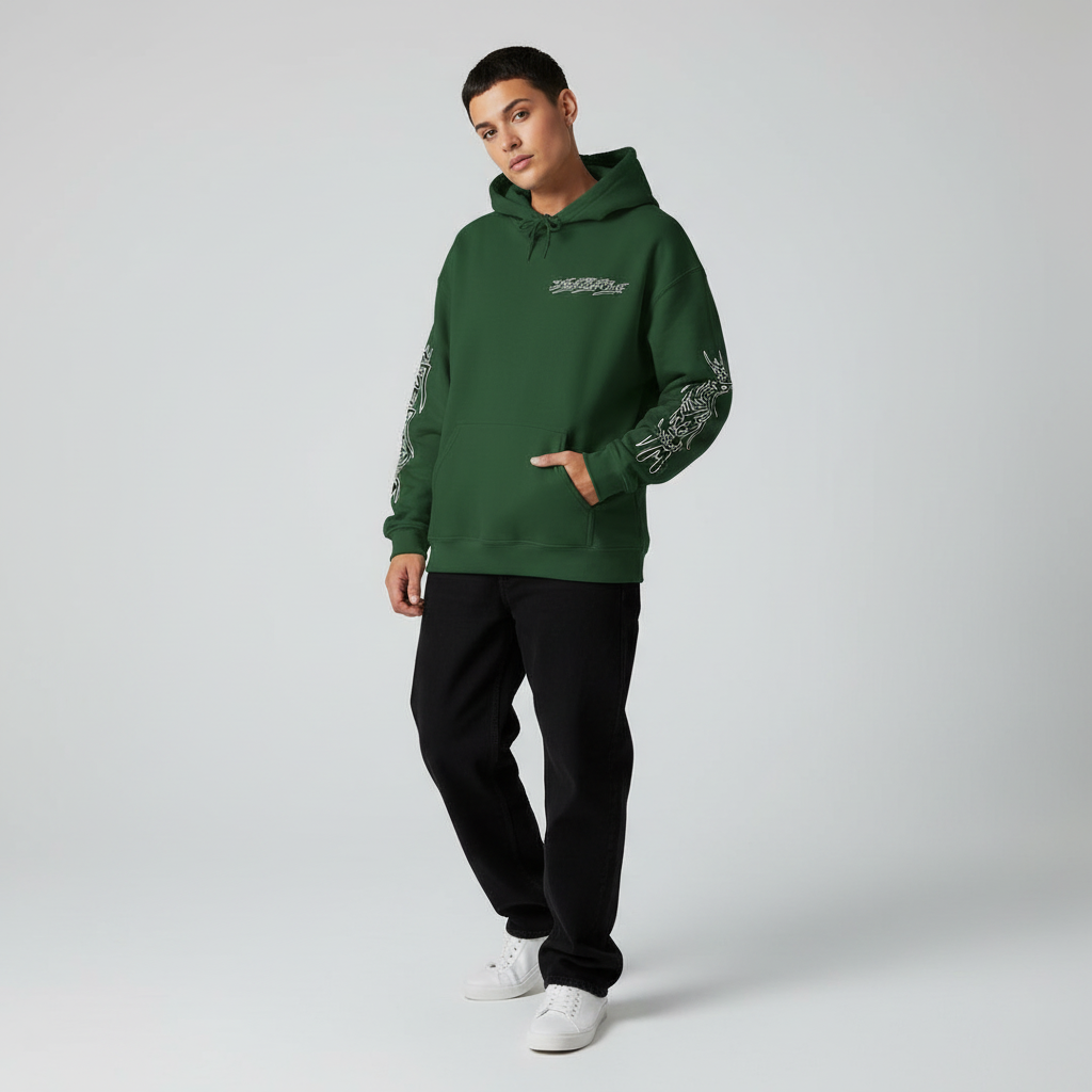 Men's 3ETD Noir "STMPUNK" Sleeve Print Hoodie - Light Grey Backdrop