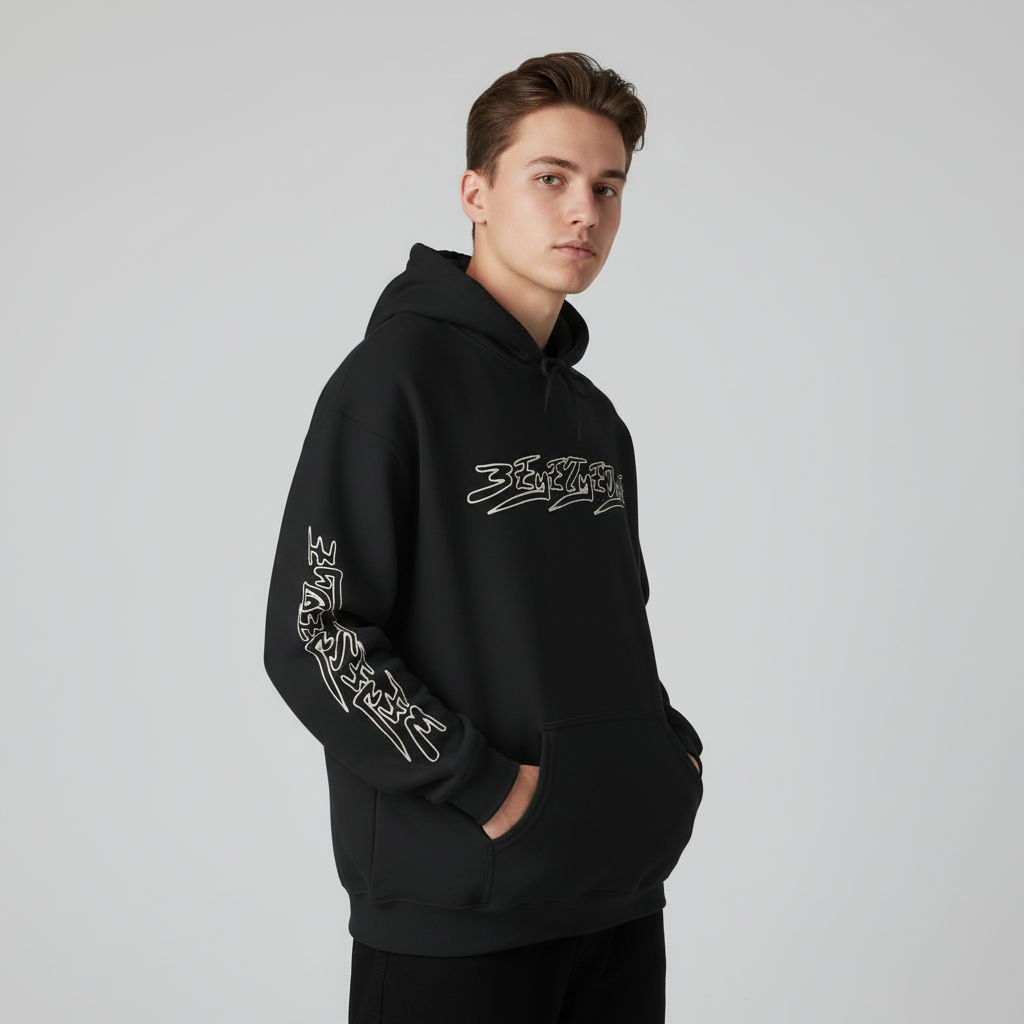 Men's 3ETD Wht Outline "MAYA" Cymatic Hoodie - Light Grey Backdrop