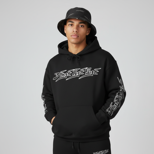 Men's 3ETD Wht Outline Print Hoodie Set - Light Grey Backdrop