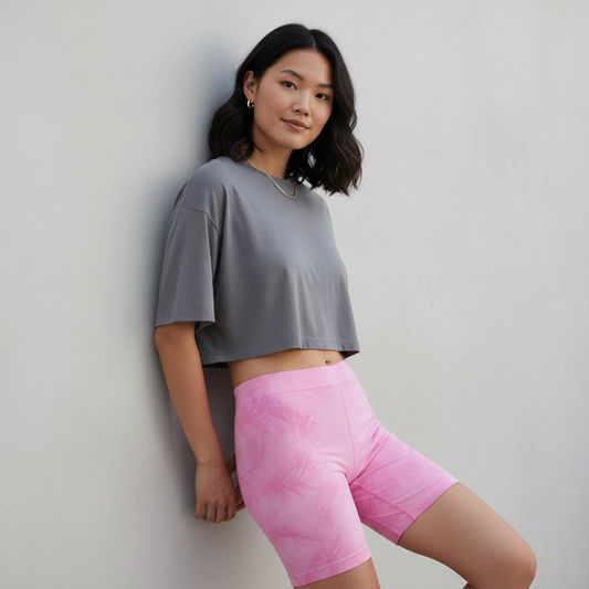 Pink Crumple Tie Dye Biker Shorts - Women's Lifestyle
