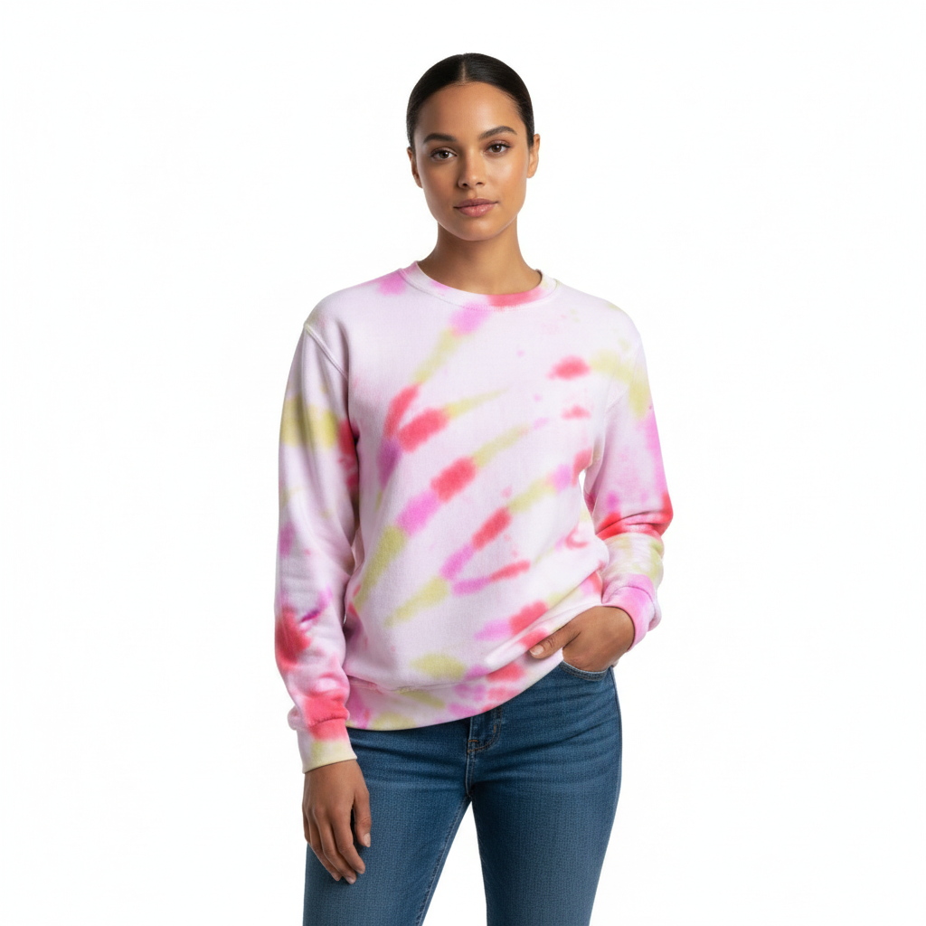 Pink, Red & Matcha Green Sunburst Tie Dye Sweatshirt