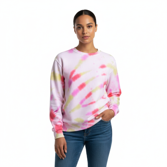 Pink, Red & Matcha Green Sunburst Tie Dye Sweatshirt