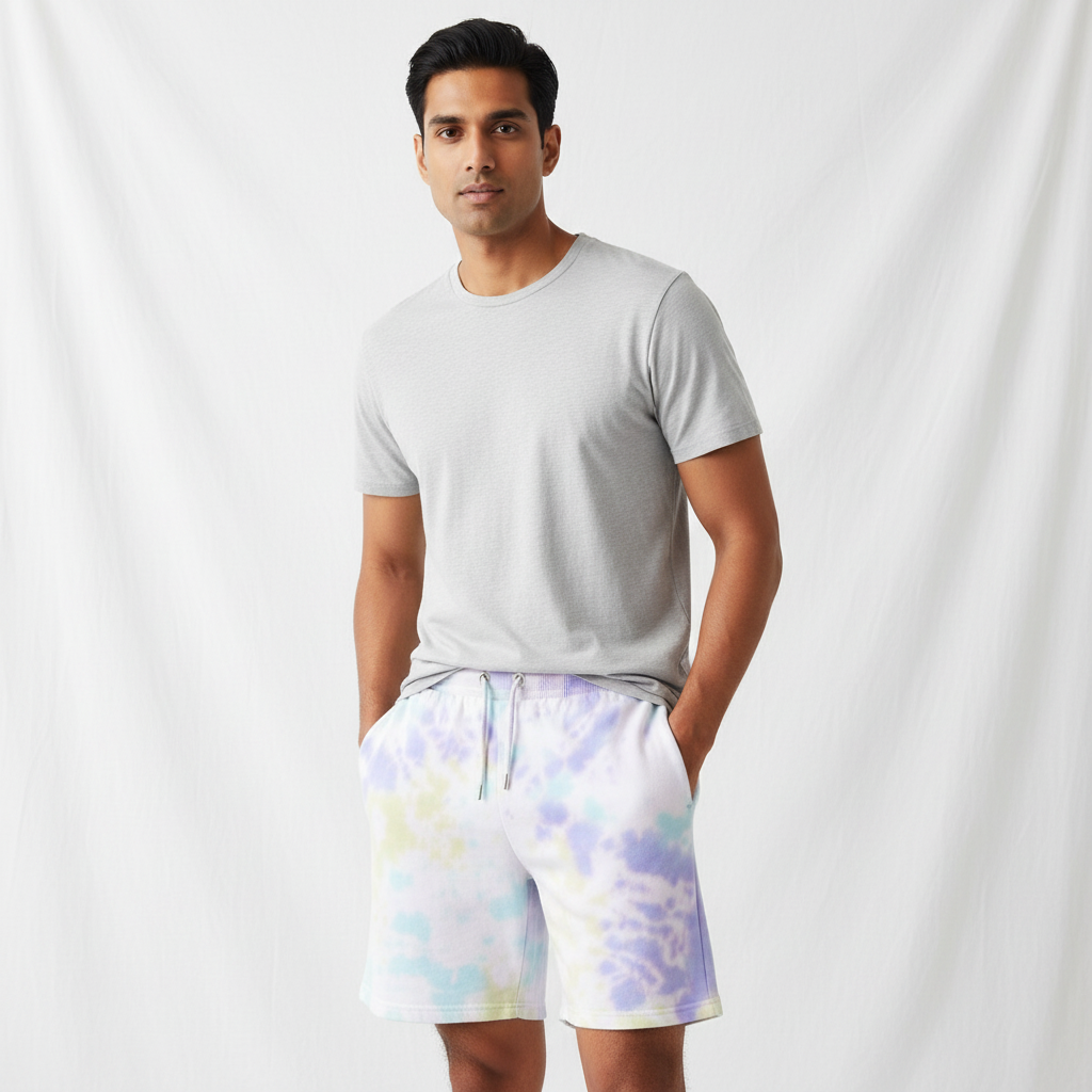 Purple, Aqua Blue & Matcha Green Crumple Tie Dye Shorts - Men's Lifestyle
