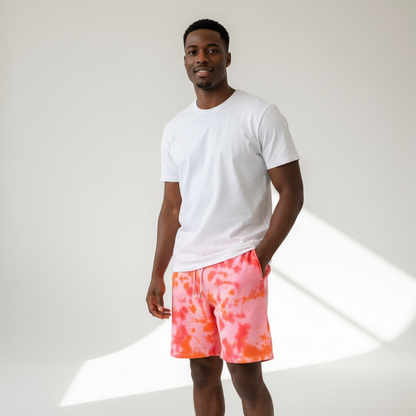 Red & Orange Crumple Tie Dye Shorts - Men's Lifestyle
