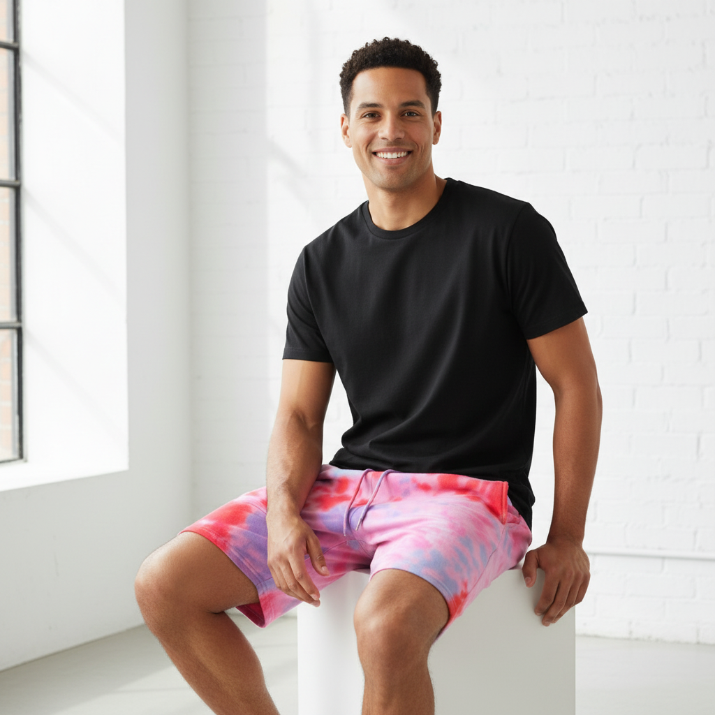 Red, Pink, Aqua & Royal Blue Crumple Tie Dye Shorts - Men's Lifestyle