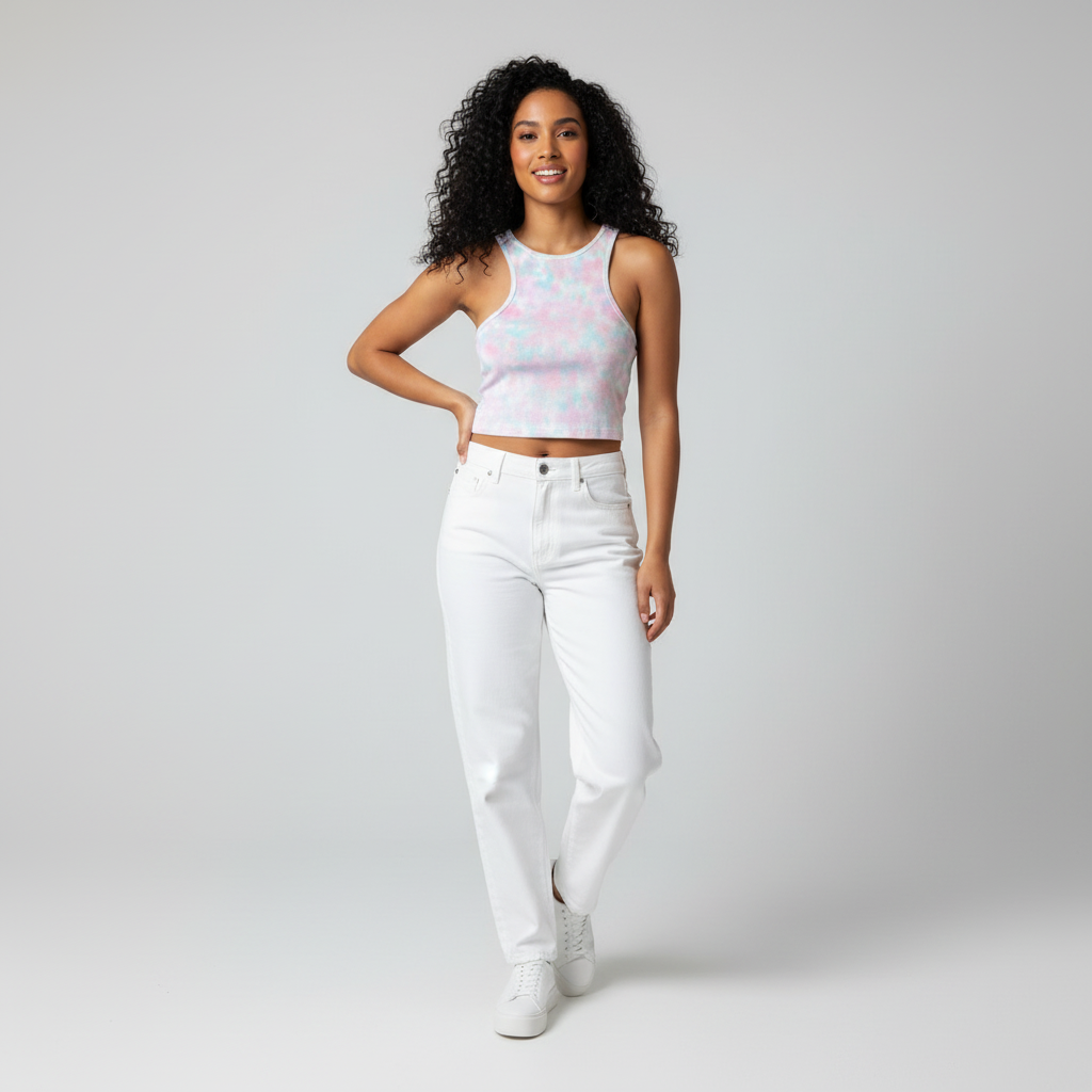 Red, Pink & Aquamarine Abstract Crop Top