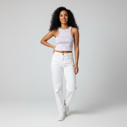 Red, Pink & Aquamarine Abstract Crop Top