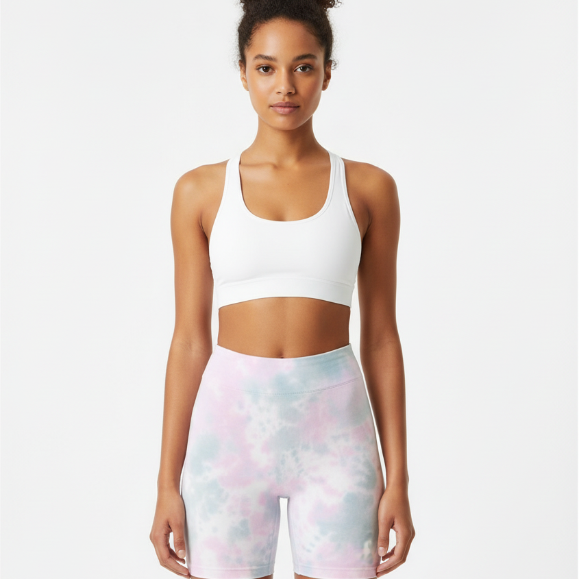 Royal Blue & Violet Crumple Tie Dye Biker Shorts - Light Pink & Faded Blue