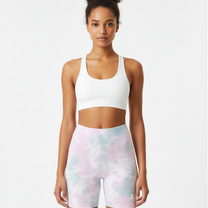 Royal Blue & Violet Crumple Tie Dye Biker Shorts - Light Pink & Faded Blue