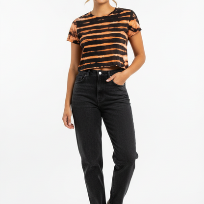 Striped Bleach Tie Dye Crop T Shirt