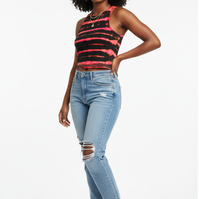 Striped Reverse Tie Dye Crop Top