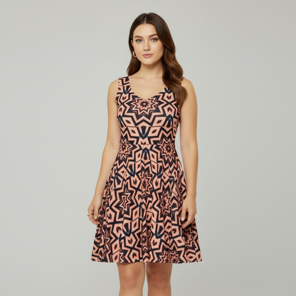 Women's "FREQNCY" Cymatic Skater Dress - Light Grey Backdrop