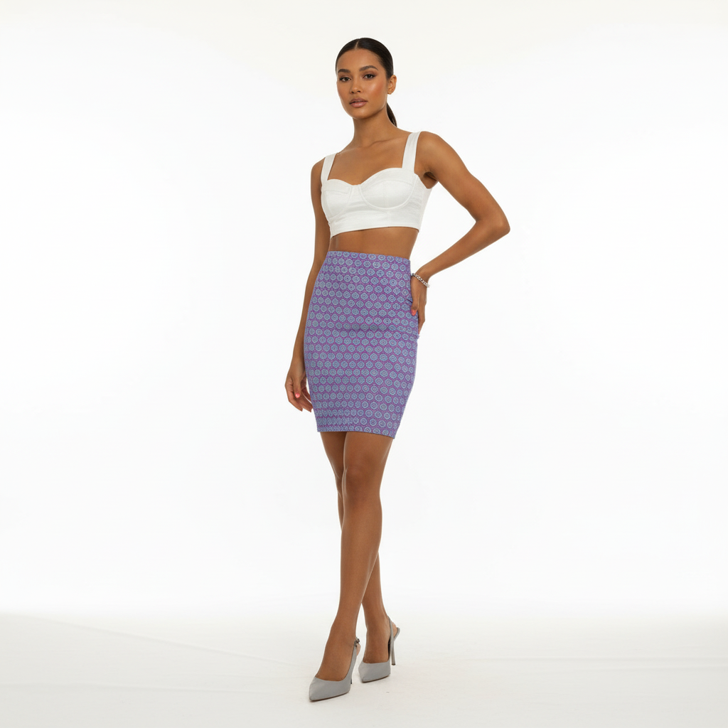 Women's "VibeRATE" Cymatic Mid-Waist AOP Pencil Skirt