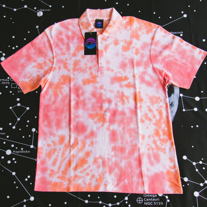 Red & Orange Crumple Tie Dye Polo Shirt