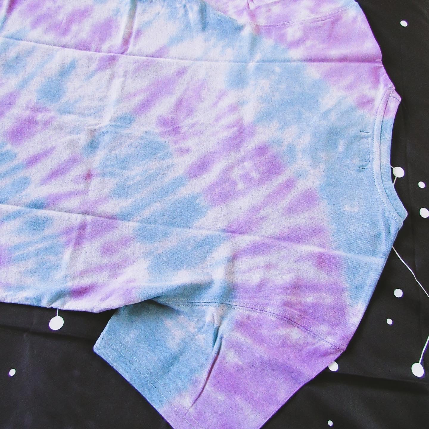 Blue & Purple Sunburst Tie Dye On A Grey T Shirt