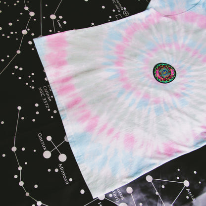 Pink, Aqua & Dark Green Spiral Tie Dye T Shirt