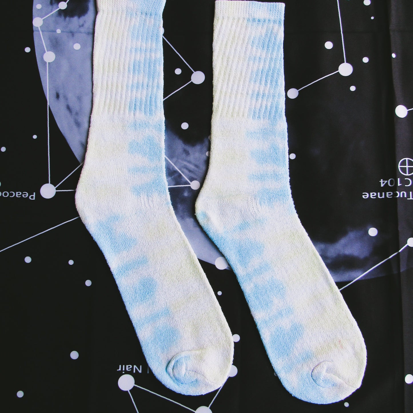 Sky Blue & Yellow Checkered Tie Dye Socks