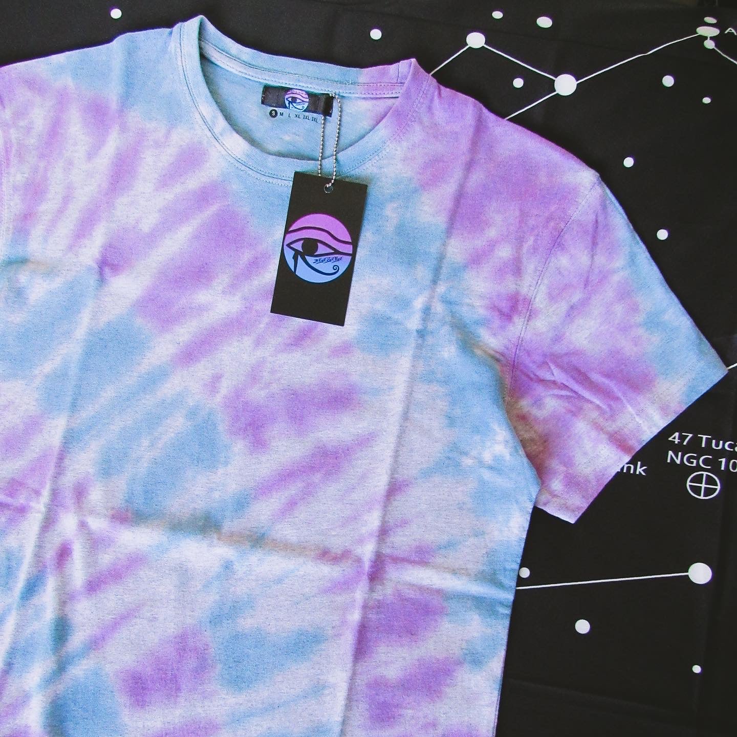 Blue & Purple Sunburst Tie Dye On A Grey T Shirt