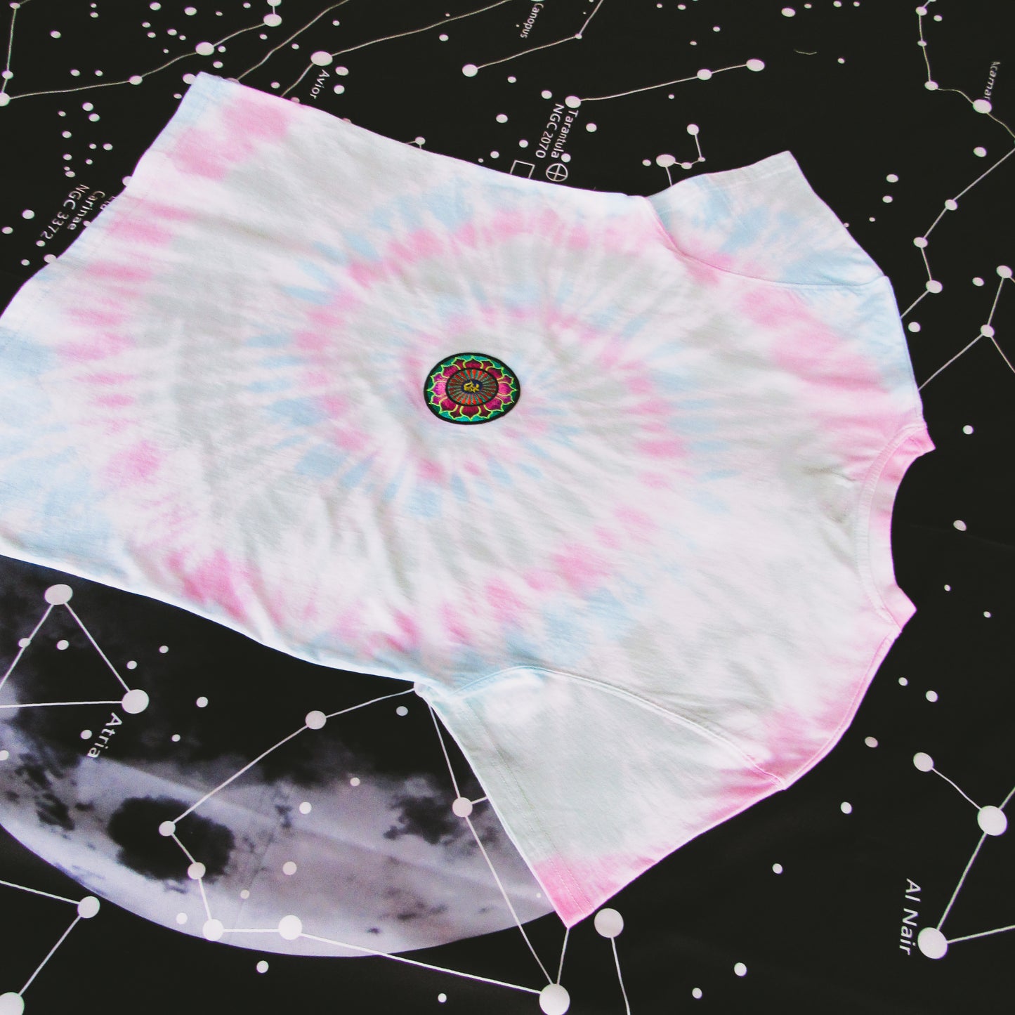 Pink, Aqua & Dark Green Spiral Tie Dye T Shirt