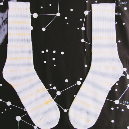 Gold & Grey Double Sided Striped Tie Dye Socks