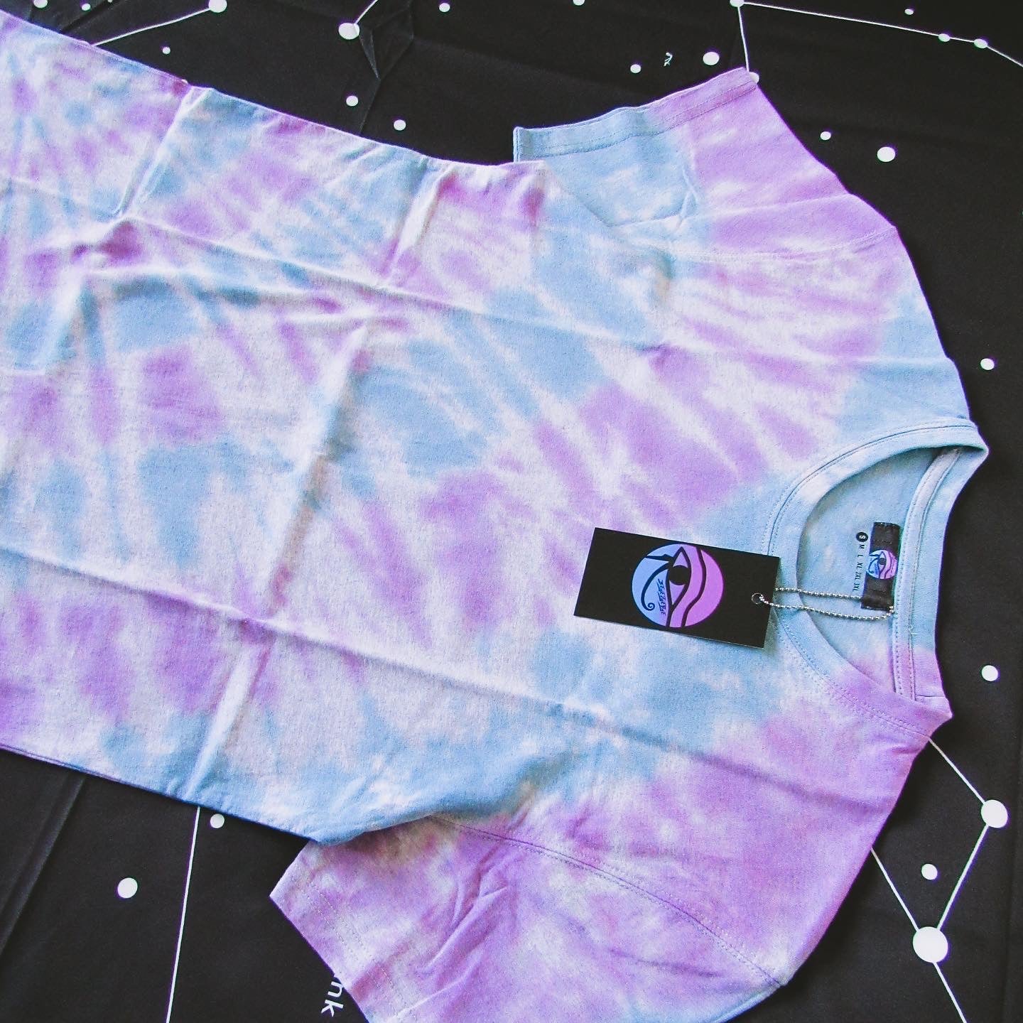 Blue & Purple Sunburst Tie Dye On A Grey T Shirt