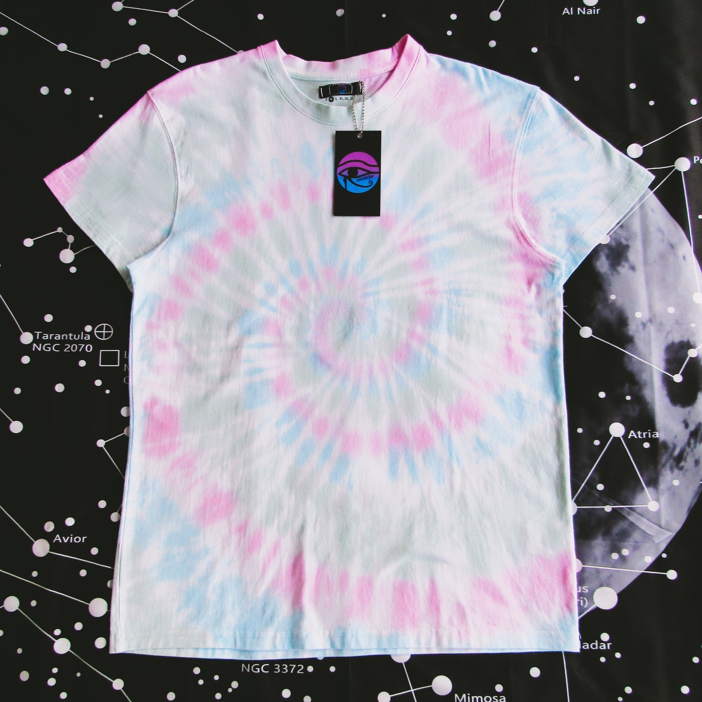 Pink, Aqua & Dark Green Spiral Tie Dye T Shirt