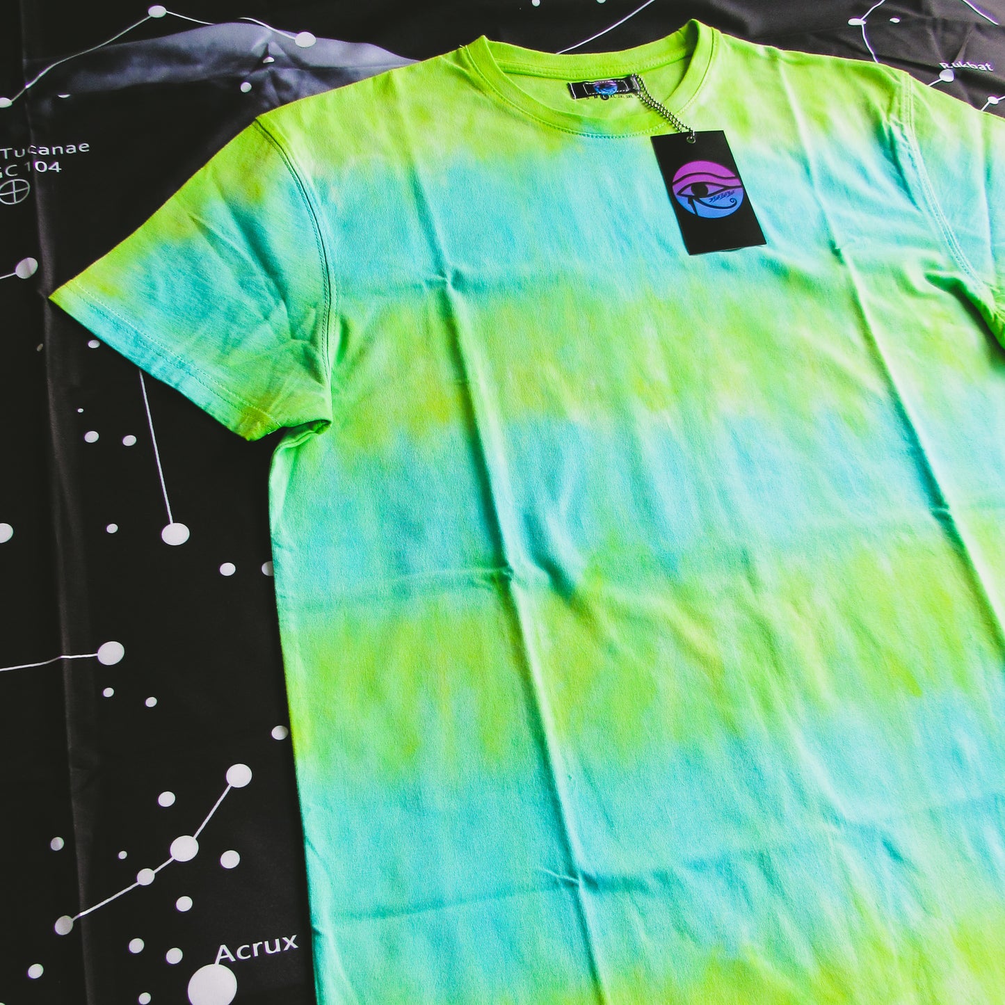 Lime Green & Turquoise Striped Tie Dye T Shirt