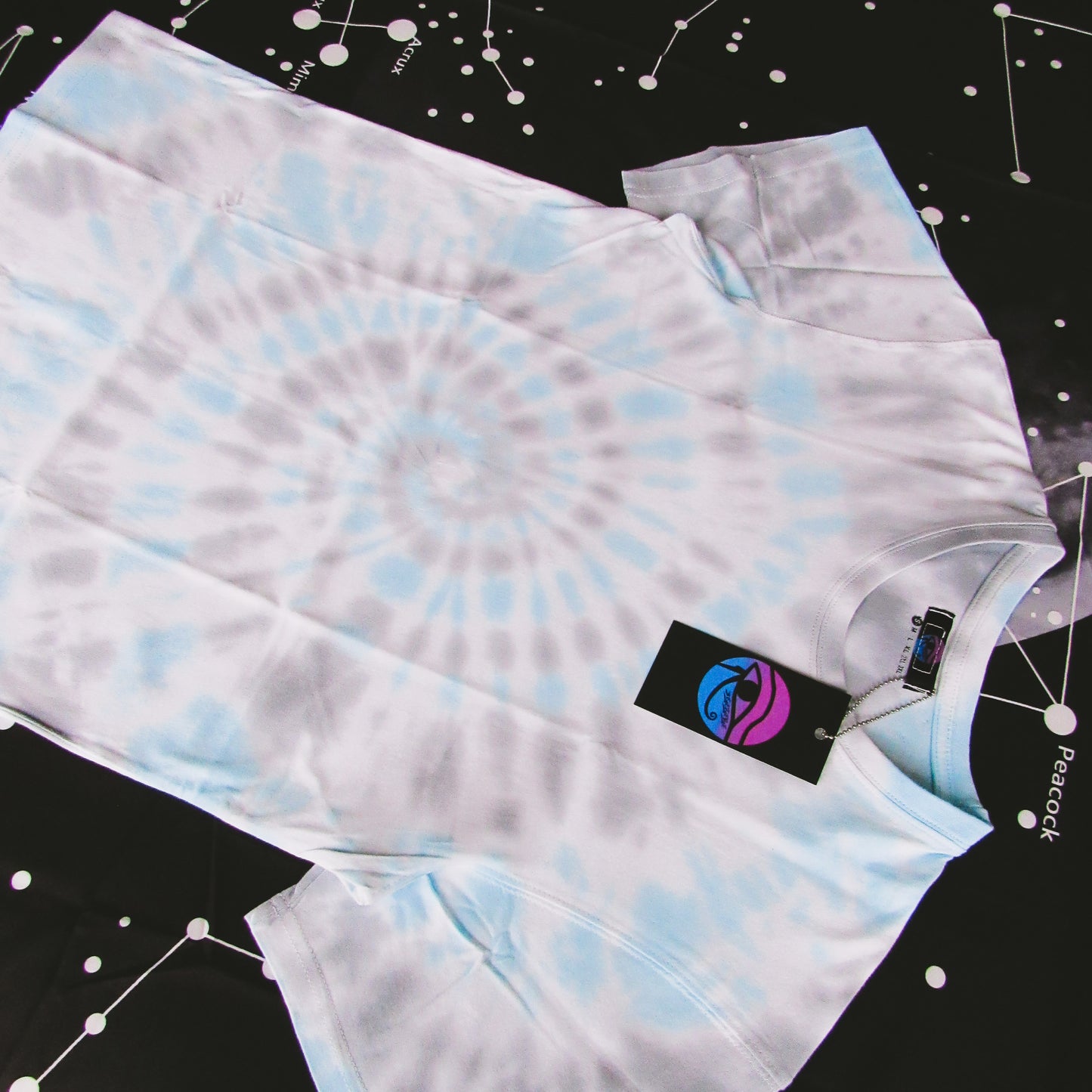 Grey & Sky Blue Spiral Tie Dye T Shirt