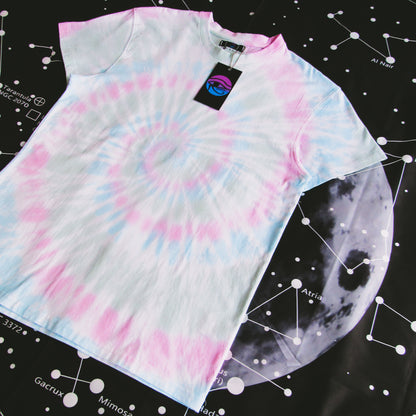 Pink, Aqua & Dark Green Spiral Tie Dye T Shirt