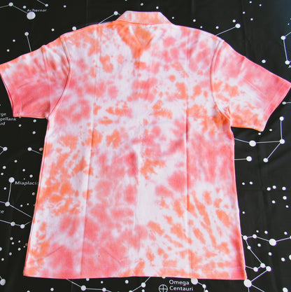 Red & Orange Crumple Tie Dye Polo Shirt