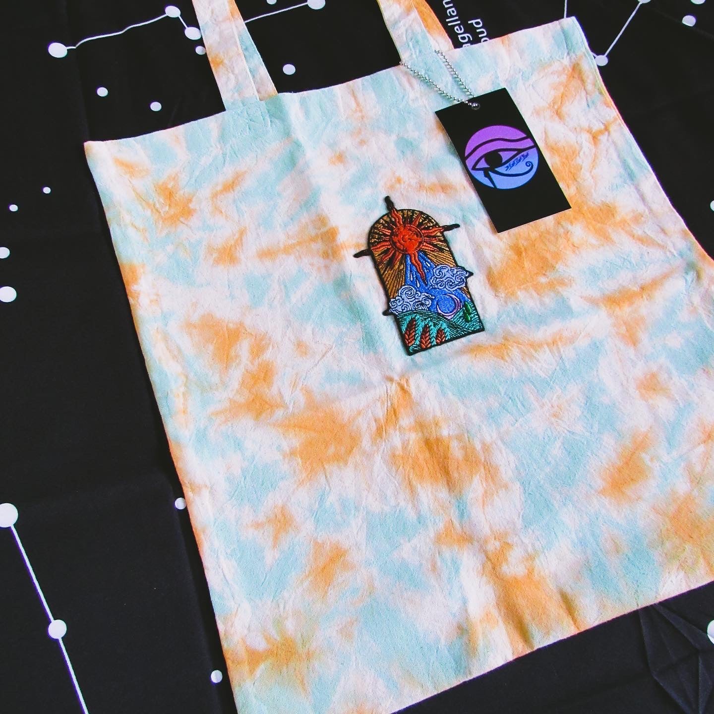 Aqua & Light Orange Crumple Tie Dye Tote Bag