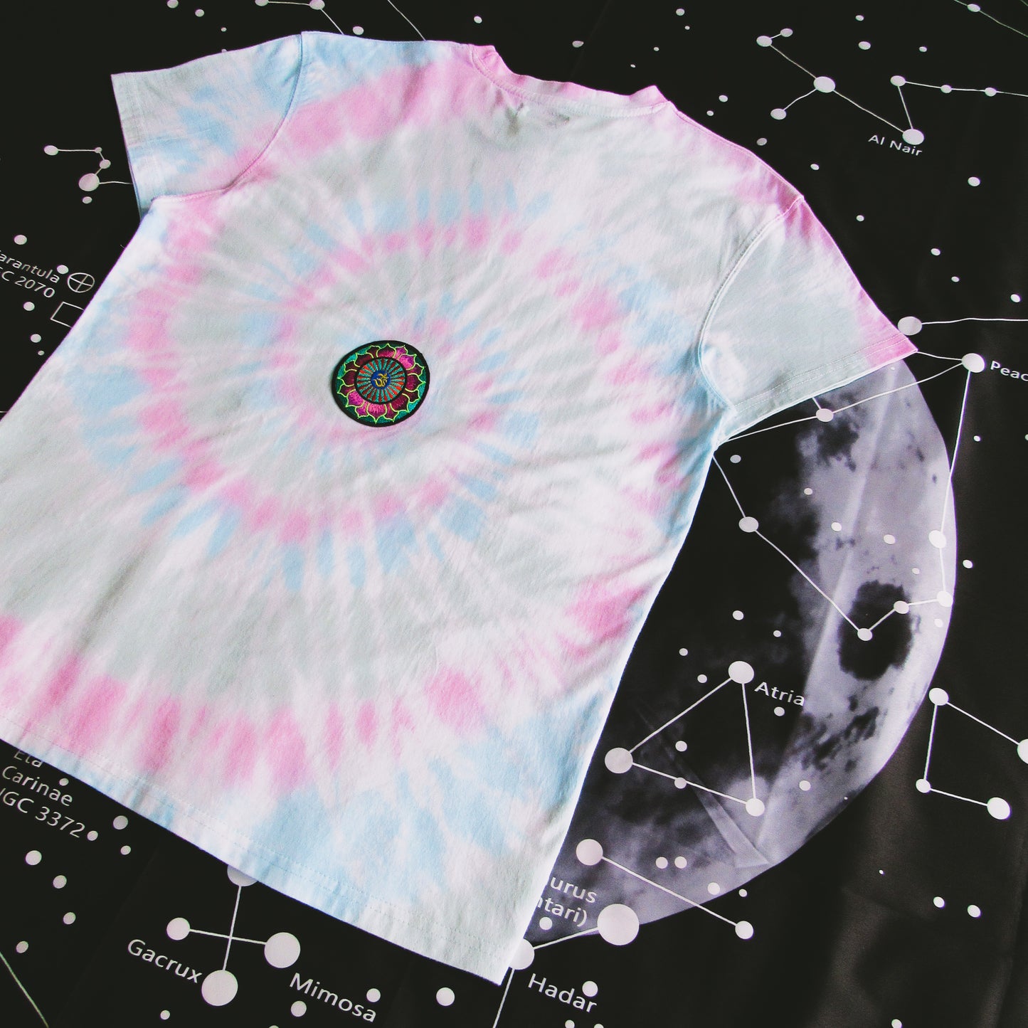 Pink, Aqua & Dark Green Spiral Tie Dye T Shirt