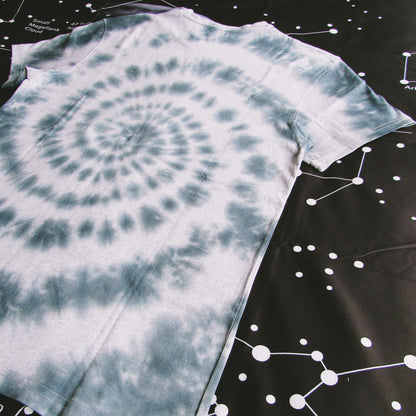 Dark Grey Spiral Tie Dye On A Grey T Shirt