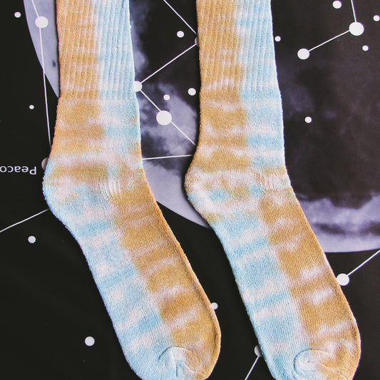 Sky Blue & Brown Checkered Tie Dye Socks