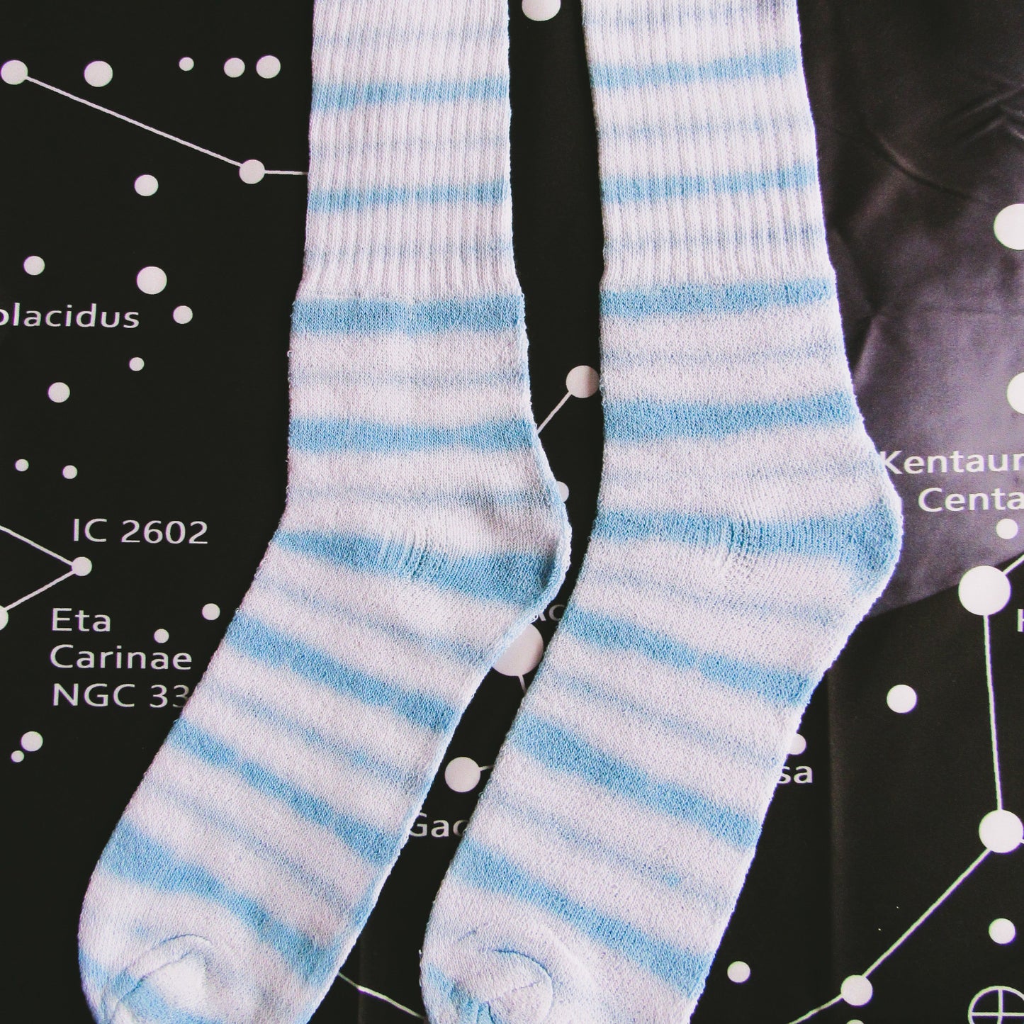 Sky Blue Striped Tie Dye Socks