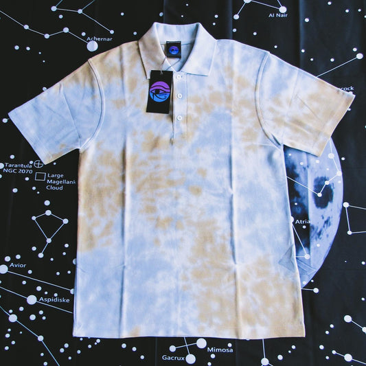 Brown & Grey Crumple Tie Dye Polo Shirt