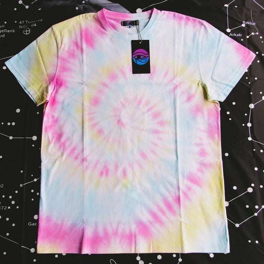 Aqua, Pink & Yellow Spiral Tie Dye T Shirt