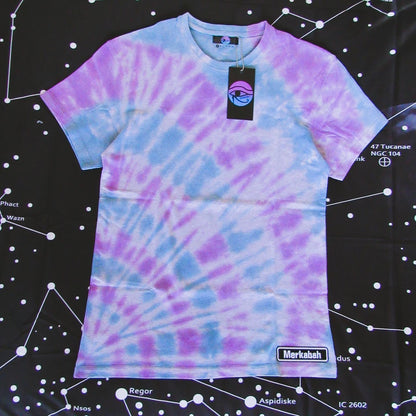 Blue & Purple Sunburst Tie Dye On A Grey T Shirt