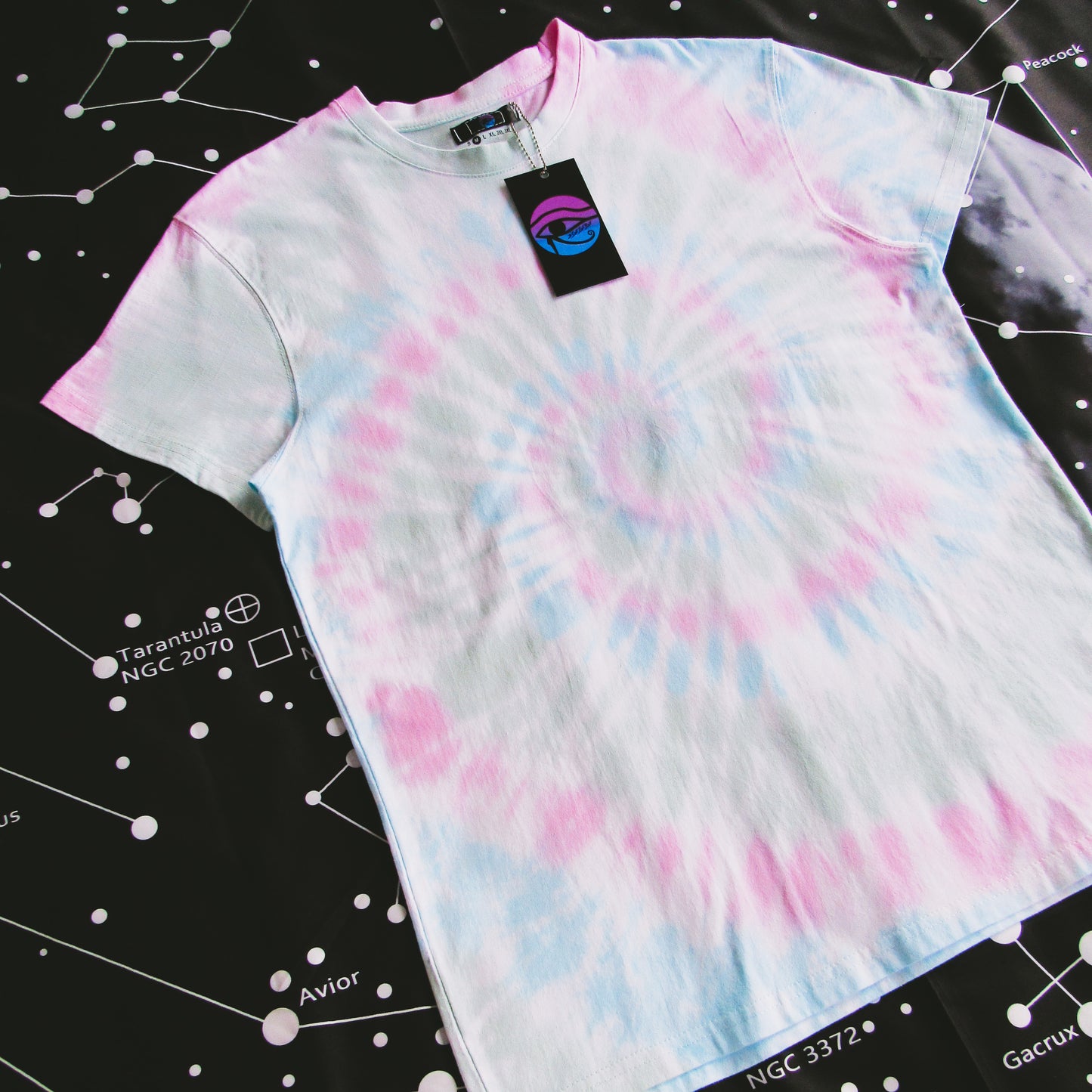 Pink, Aqua & Dark Green Spiral Tie Dye T Shirt