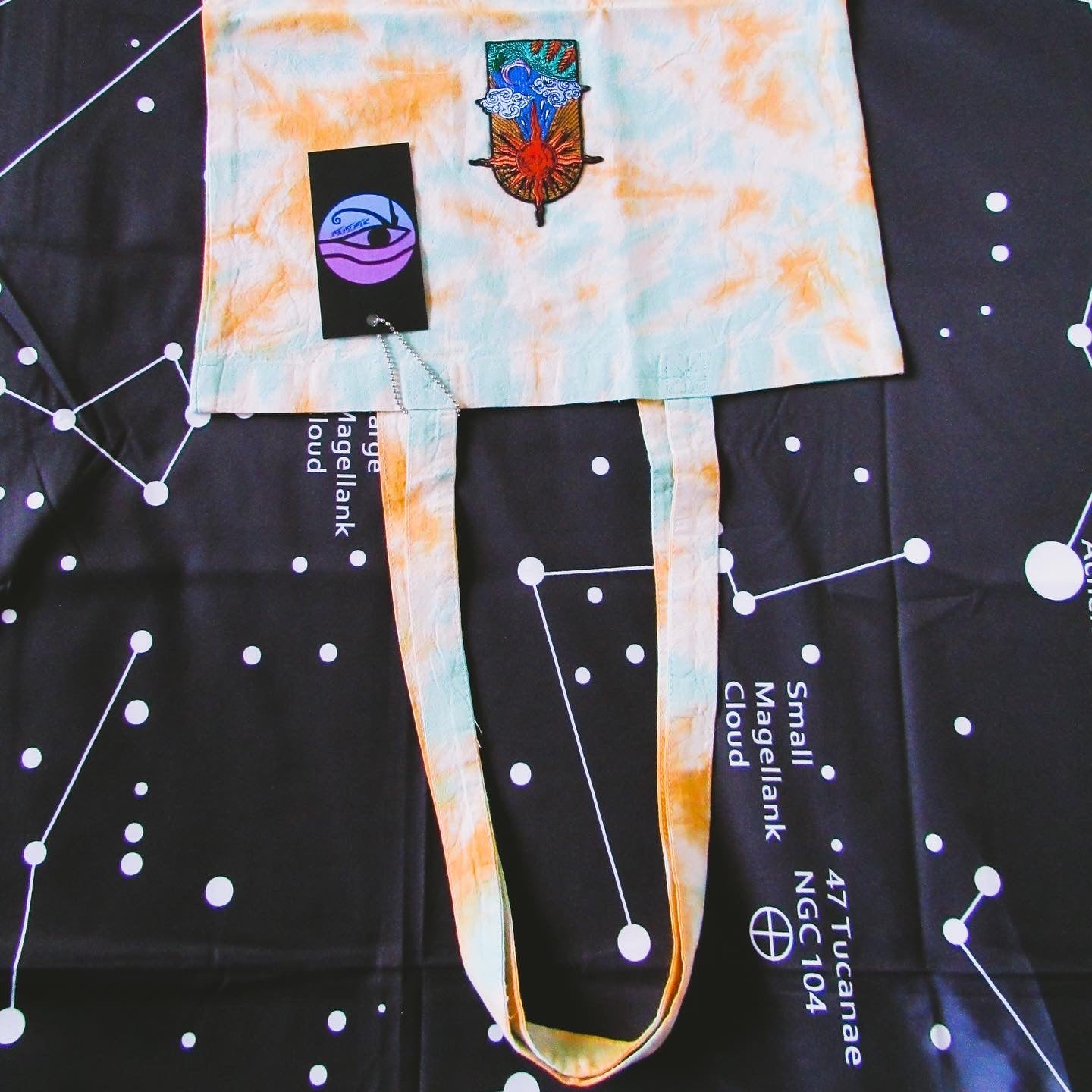 Aqua & Light Orange Crumple Tie Dye Tote Bag