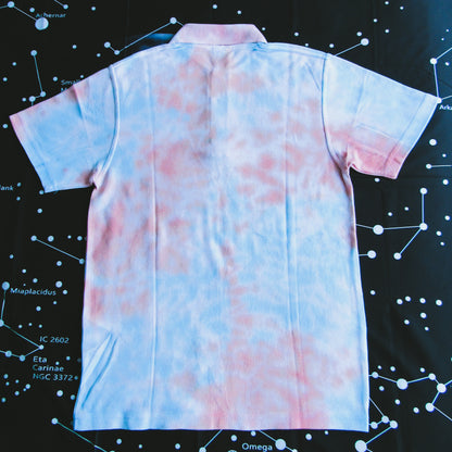 Sky Blue & Red Crumple Tie Dye Polo Shirt