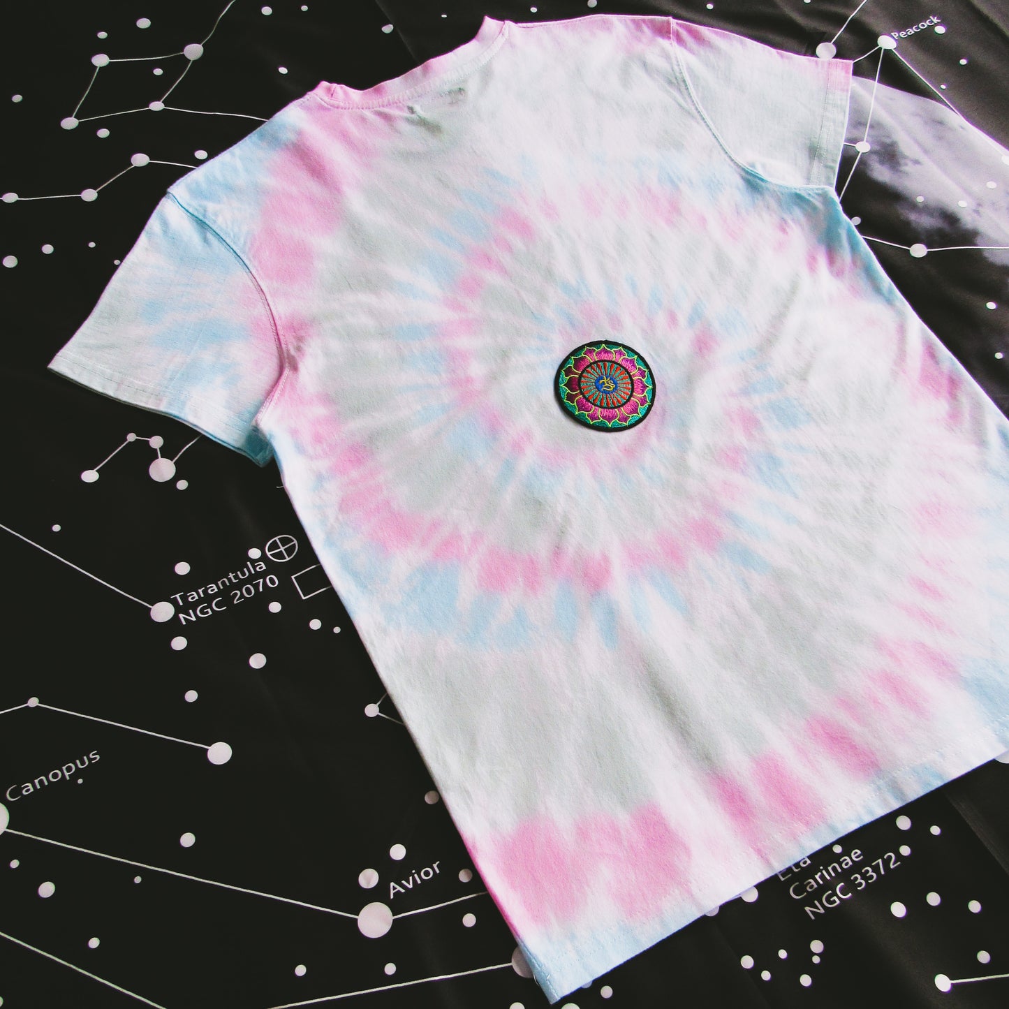 Pink, Aqua & Dark Green Spiral Tie Dye T Shirt