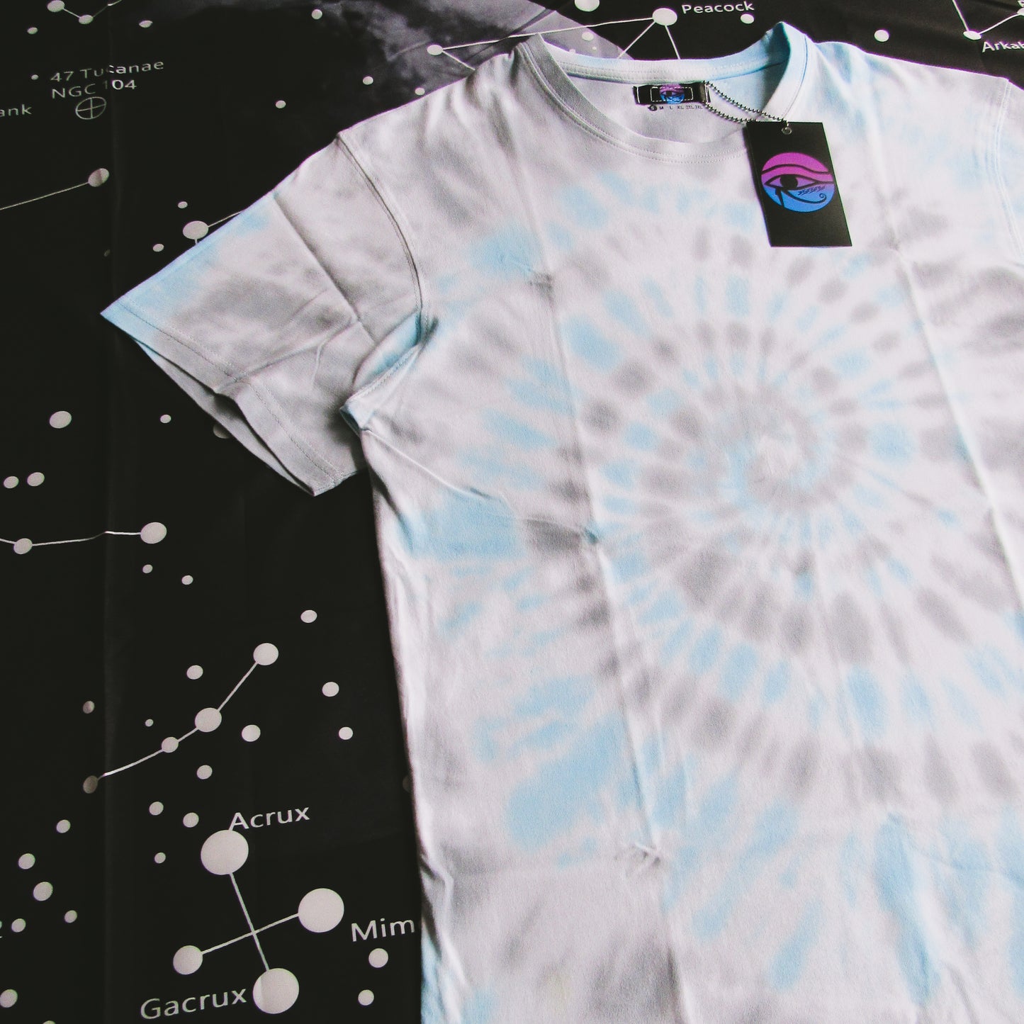 Grey & Sky Blue Spiral Tie Dye T Shirt