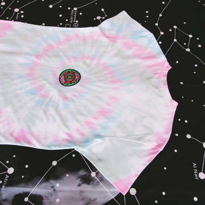 Pink, Aqua & Dark Green Spiral Tie Dye T Shirt